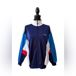 Adidas Vintage Navy Blue and White Zip-Up Track Jacket